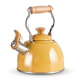 ROCKURWOK Tea Kettle, Tea Pot with Cool Touch Ergonomic Handle, Teapot Food Grade Stainless Steel, Tea Kettle Stovetop, Kettle Teapot, Whistling Tea Kettle, Small Tea Kettles, 1.6 Quart (Yellow)