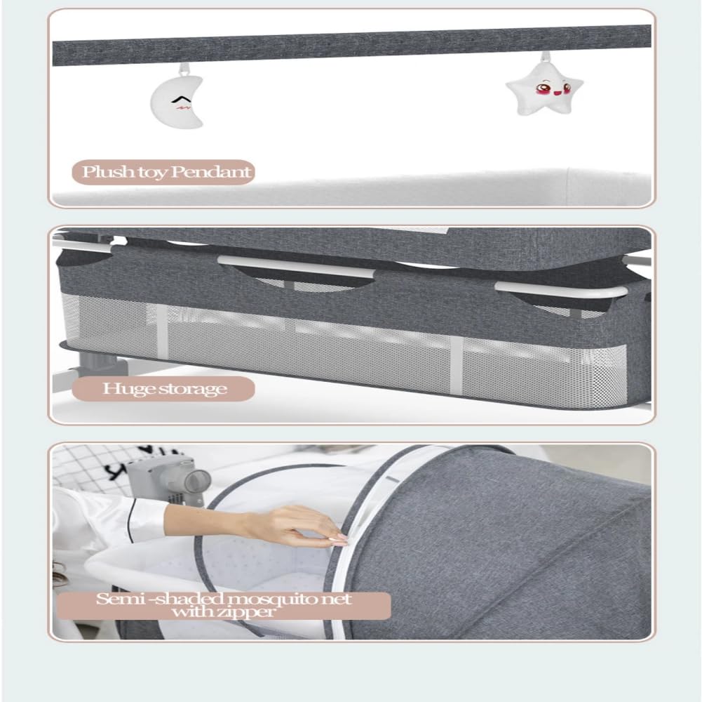 3-in-1 Beistellbett, höhenverstellbar & Moskitonetz Beige | Komplett mit Tragetasche, flexibel nutzbar als Babywiege für zu Hause und unterwegs.