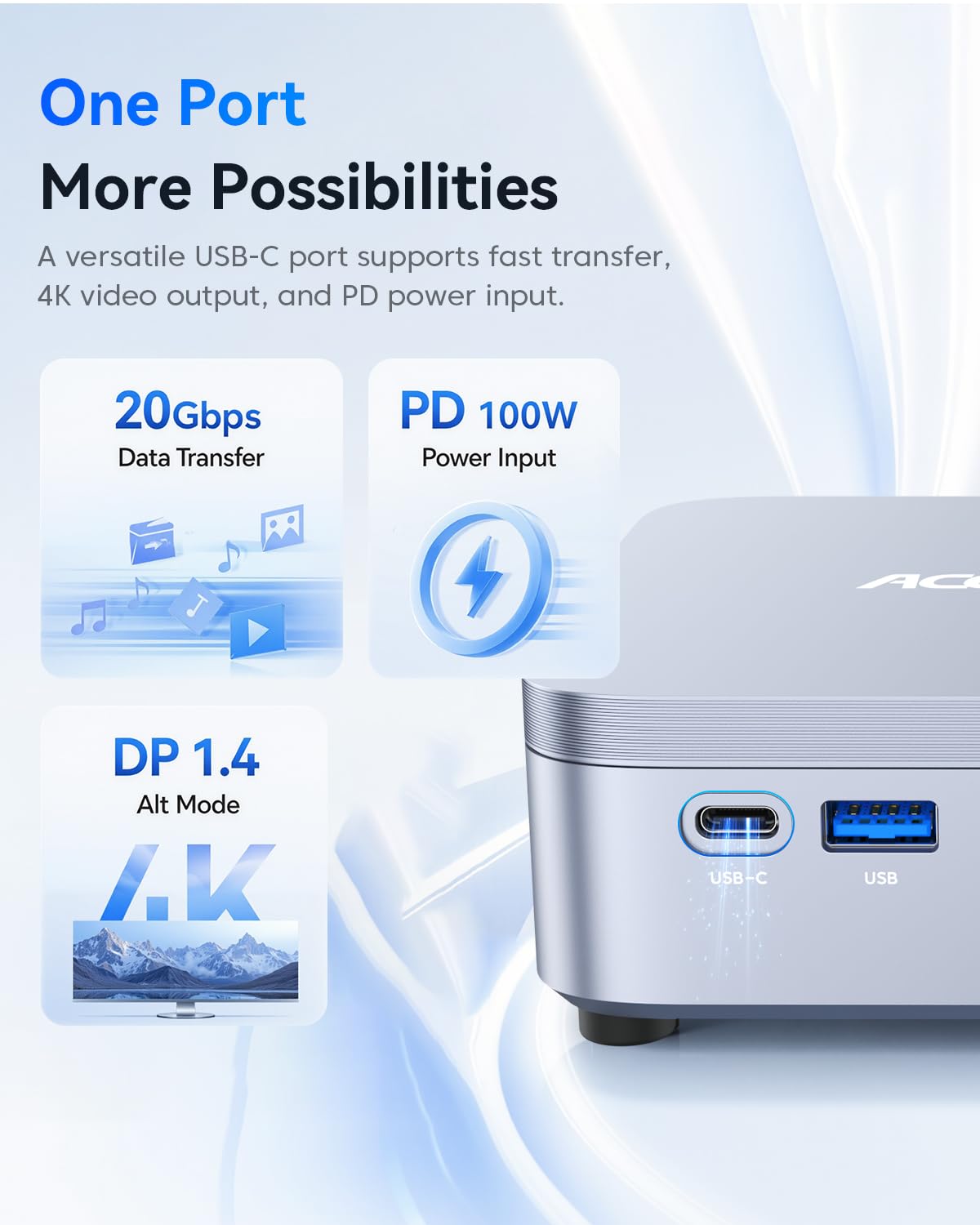 ACEMAGIC K5 AI Mini PC,Intel Core 304(4.3GHz,24 Tops) 12GB LPDDR5 256GB SSD