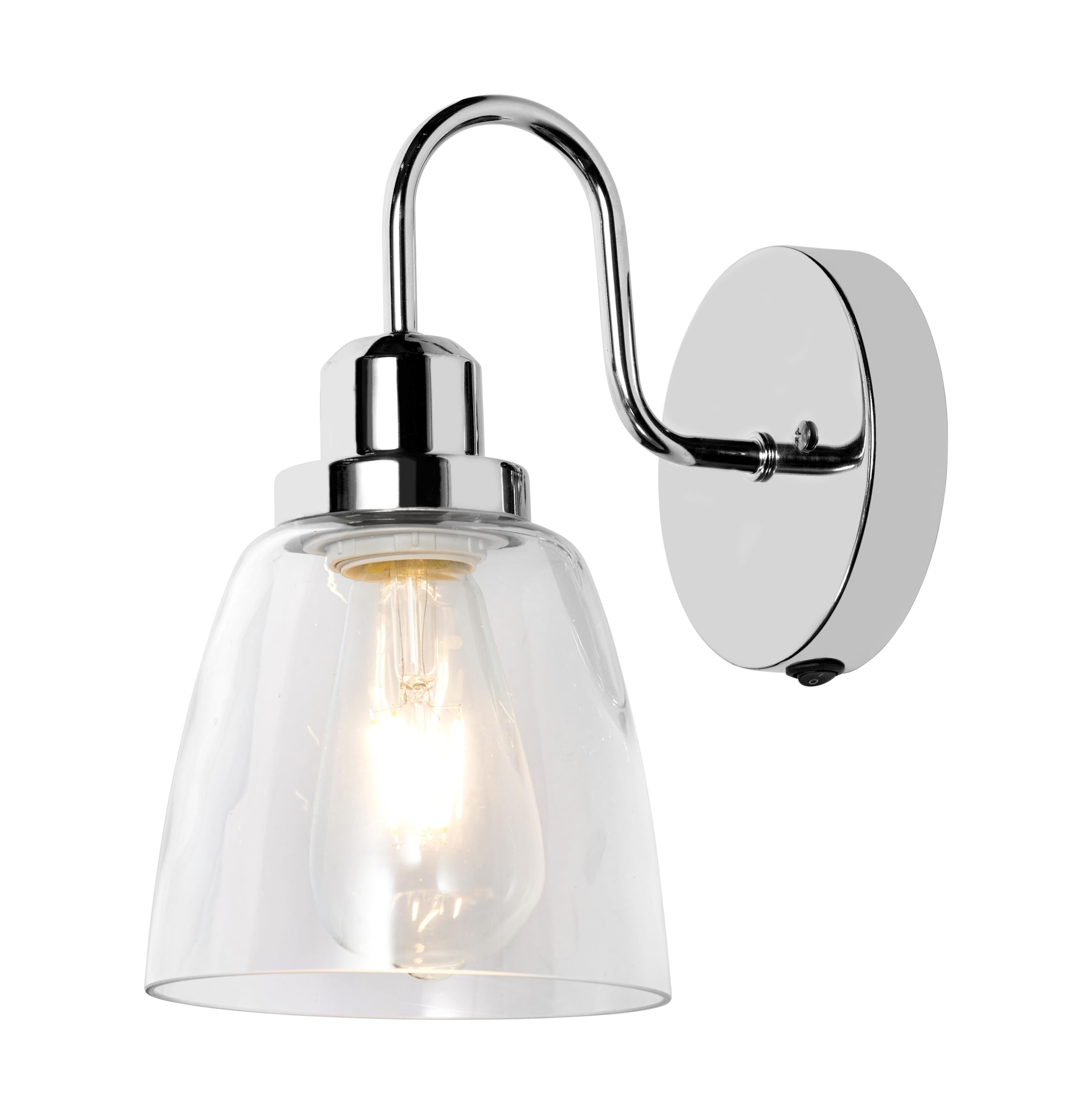 Lighting Supermarket Mirrored Chrome Leeto Modern Switched Wall Light With Glass Shade