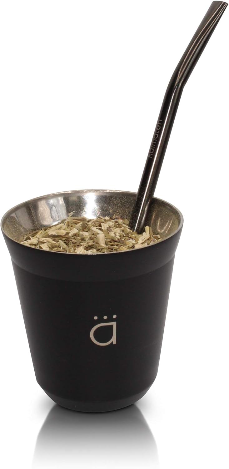 KALMATEH Yerba Mate Gourd and Thermo Set- Small Yerba Mate Gourd 5oz, Vacuum Insulated Mate 760ml, Bombilla Filter Straw and Cleaning Brush