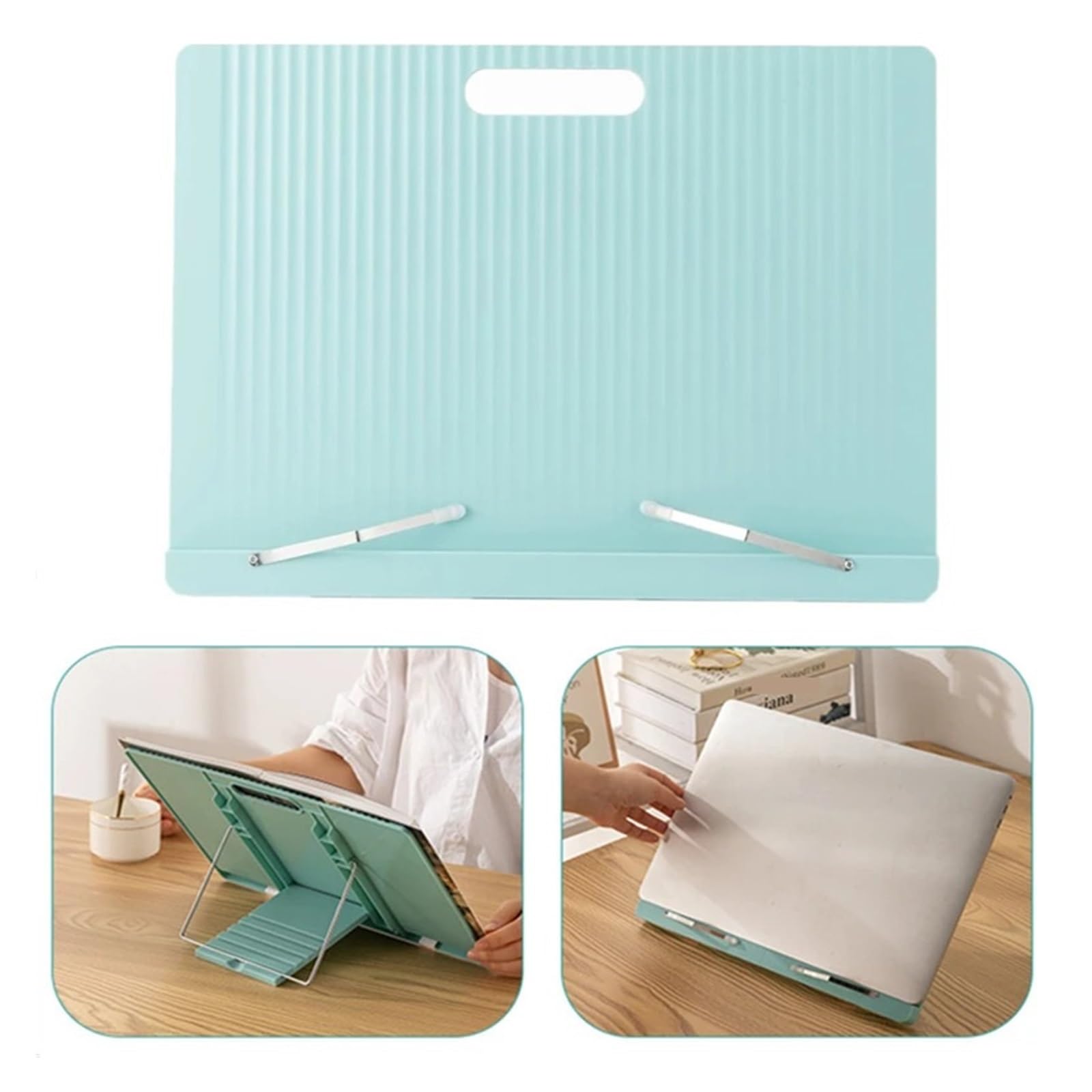 Atril de Lectura Adjustable Desktop Book Stand for Reading with Page Clips Plastic Foldable Holder Tablet Laptop