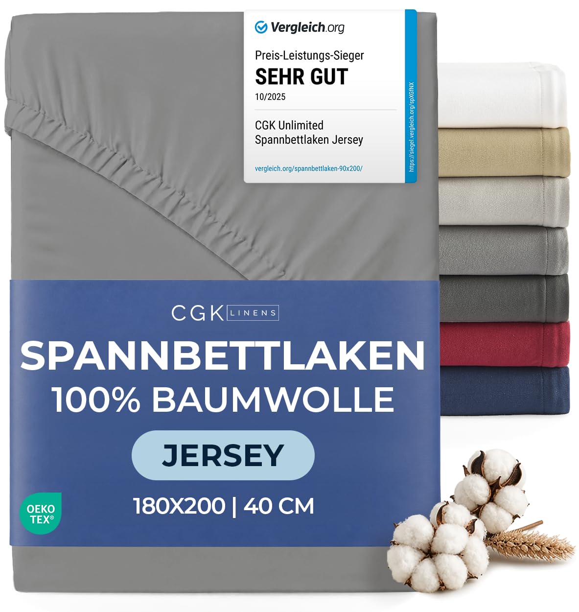 CGK Unlimited Spannbettlaken - 100% Baumwolle, elastisches Jersey-Spannbettlaken, Oeko-TEX Zertifiziert, Premium, weiches Jersey-Bettlaken aus Baumwolle
