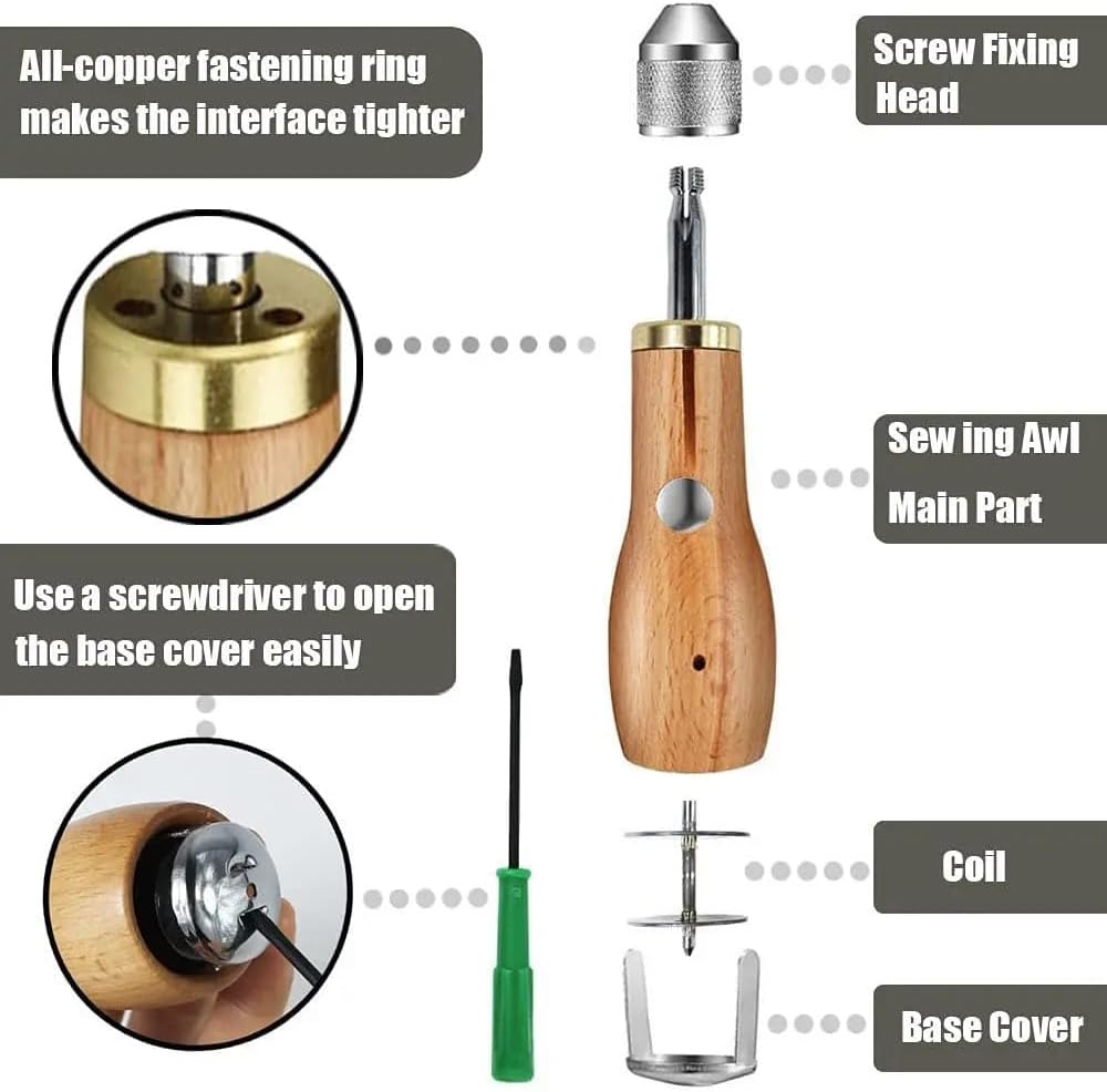 Premium Leather Sewing Awl Thread Kit - Hand Sewing Machine with Speedy Lock Stitcher, Needles & Thread for DIY Craft, Shoemaker & Canvas Repair Tool(Set B)