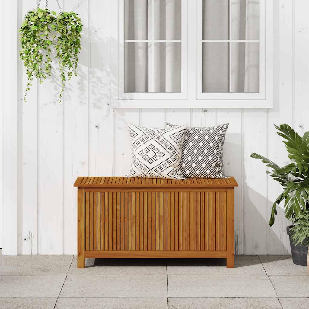 Scatola portaoggetti da giardino in legno di acacia massiccio, 113 x 50 x 58 cm, robusta scatola in legno per giardino e interni, molto spazio per oggetti domestici