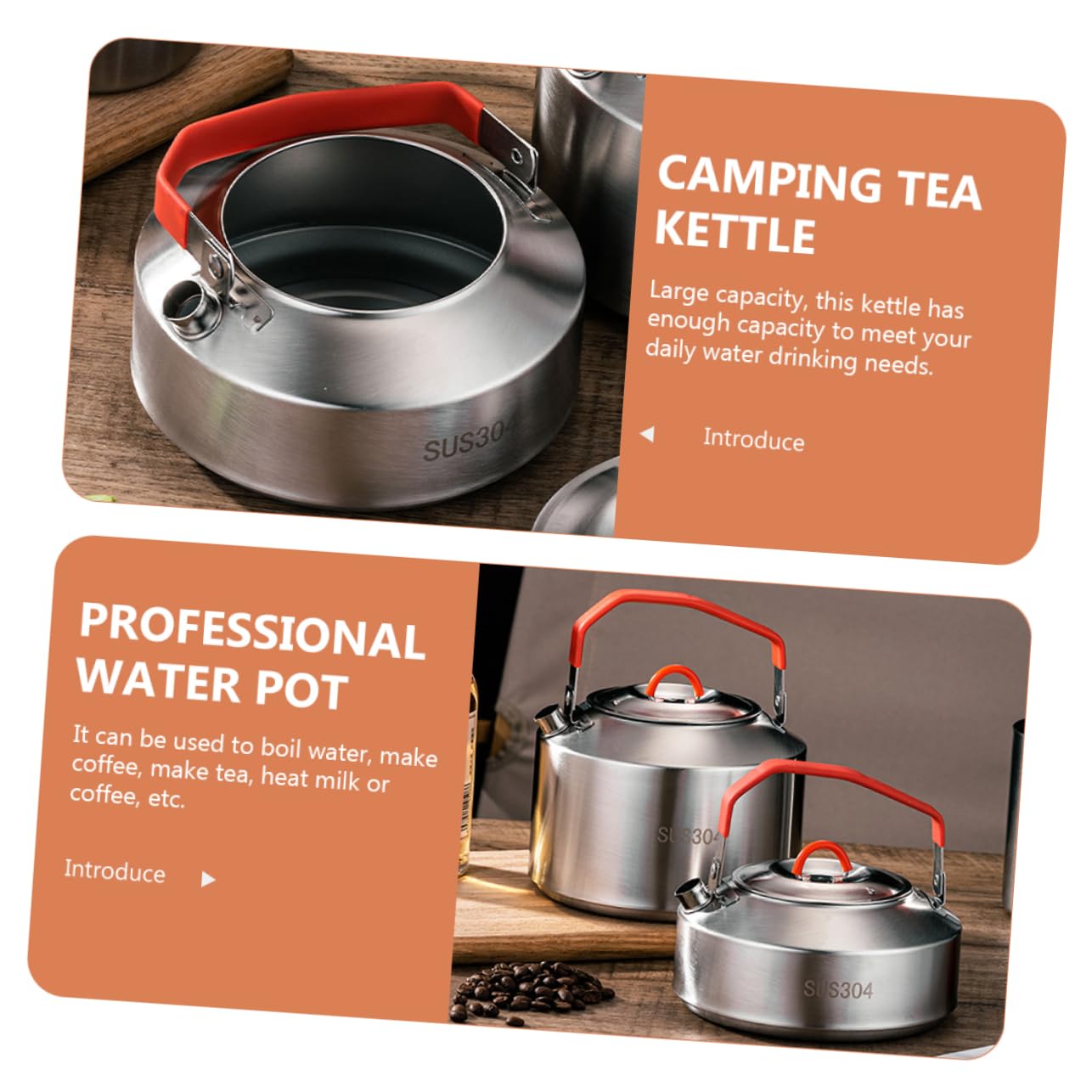 BEBEMOKO Stainless Steel Camping Tea Pot Multi-function Kettle Portable Stovetop Outdoor Accessory 304 Material