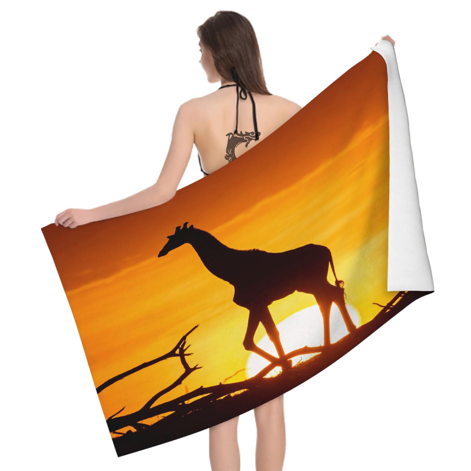 Leichong 3D Afro Giraffe Beach Towel Microfiber Soft Quick Dry for Adults, Grassland Bath Towel Lightweight Soft Absorbent for Travel Swimming Pool Sports, 75 x 150 cm