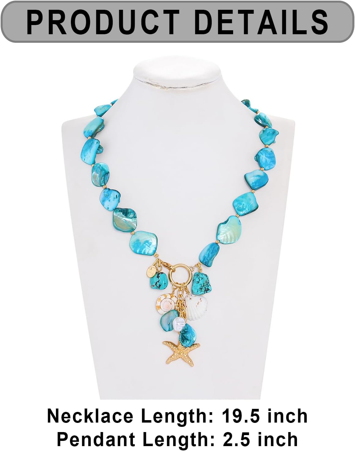 Firstmeet Natural Freshwater Shell Choker With Pearl Starfish Turquoise Pendant Irregular Mother of Pearl Necklaces for Women - Image 5