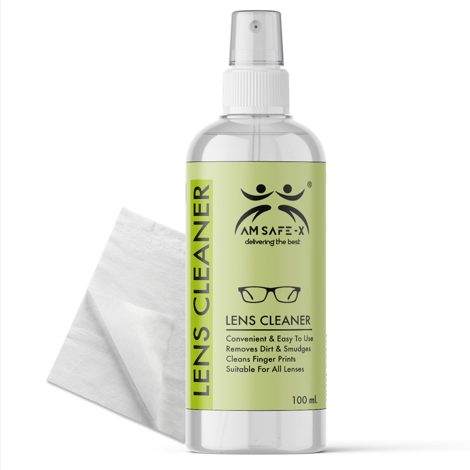 AM SAFE-X Lens Cleaner for Spectacles, Eyeglasses, Sunglasses, Camera Lenses and Binoculars, 100 ml Pack 2