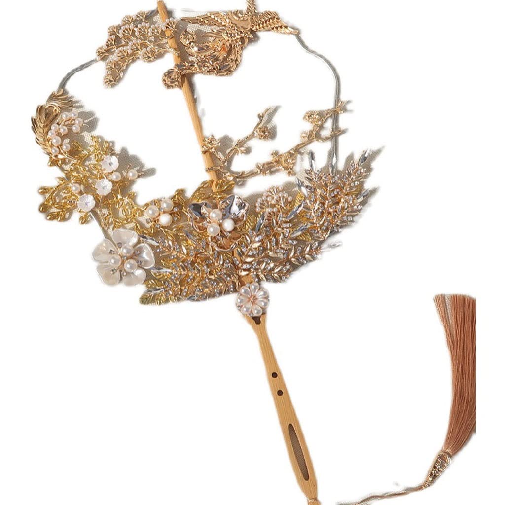 SUNMME Gold Phoenix Chinese Bridal Bouquets Fan Type Artificial 3d Flowers Crystal Metal Hollow