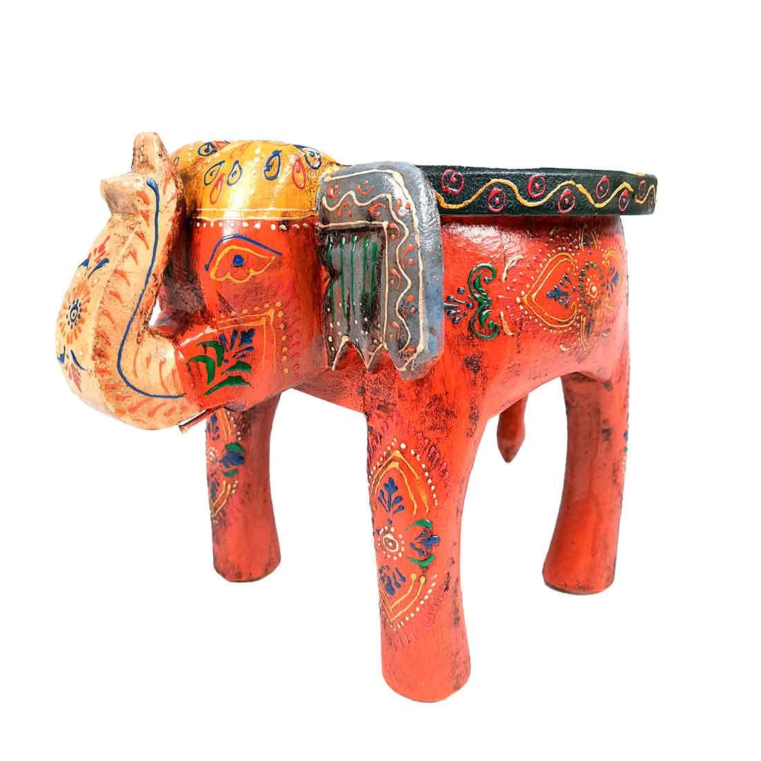 Apka Mart The Online Shop Wooden Elephant Stool | Wooden Elephant Showpiece | Rajasthani Home Decor Handicrafts - (8 Inch; Orange) - for Home Decor, Living Room & Gifts
