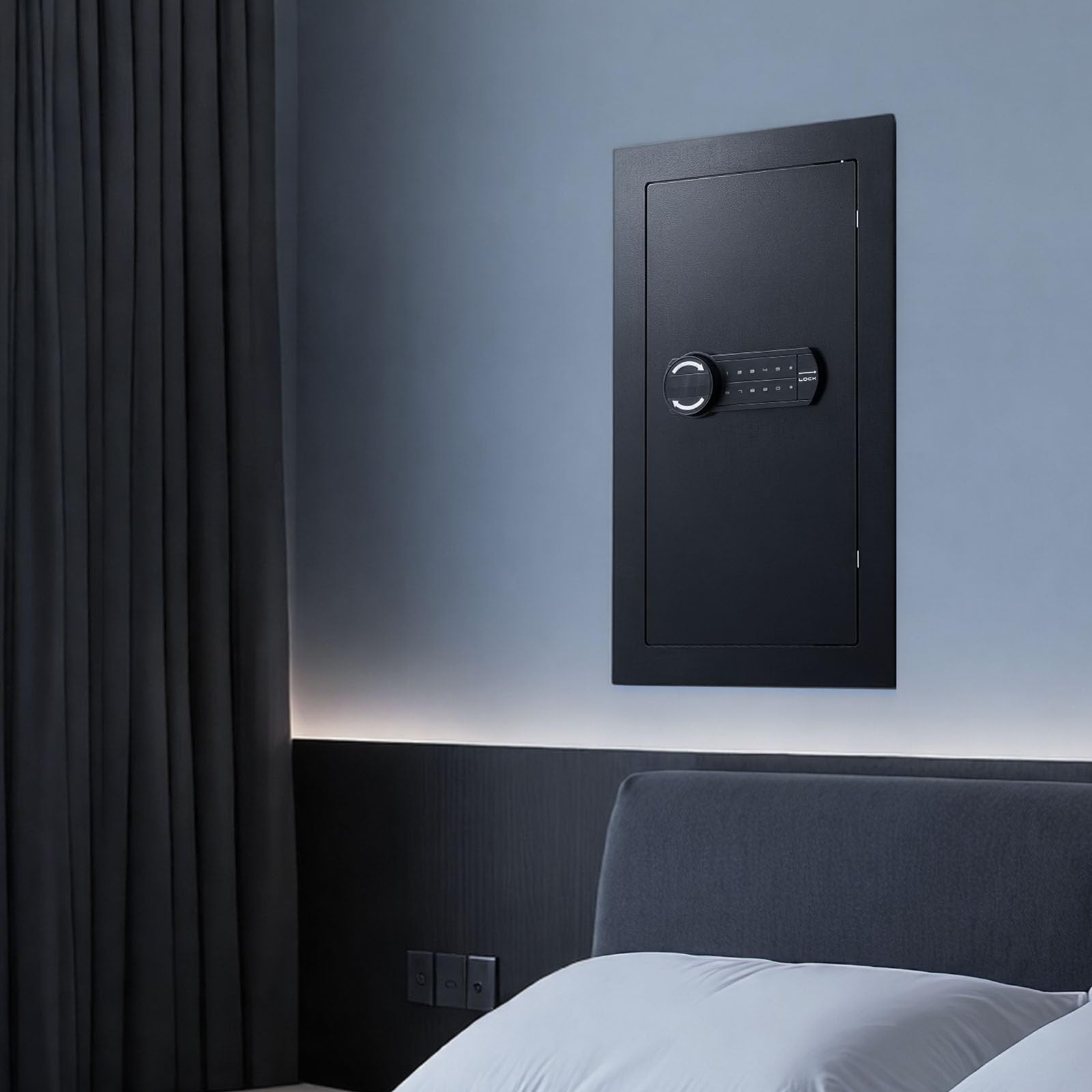 VEVOR Caja Fuerte Mural con Contraseña y Llave, Carcasa Empotrada de Acero Laminado en Frío Q235 con Estantes Ajustables e Iluminación LED, para Dinero, Joyas y Pasaporte, 102 x 370 x 630 mm, Negro