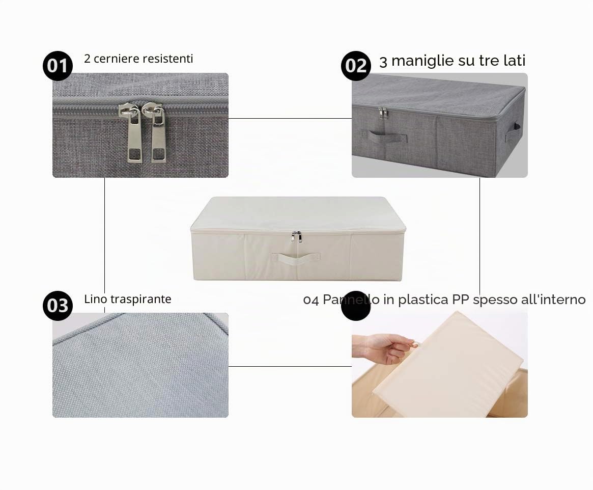 iwill CREATE PRO Pieghevole con Coperchio sotto la Scatola di immagazzinaggio del Letto, Bordo Inferiore Amovibile, pattumiere sottobase AntiGraffio, Beige