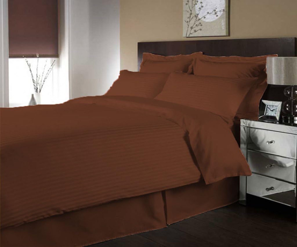 Scala Bedding 500 Thread Count Egyptian Cotton Luxurious Striped Duvet Cover Cal King Brown