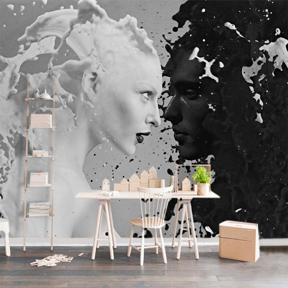 Papier peint panoramique 3D noir blanc amants de lait WLLLO décoration murale luxe