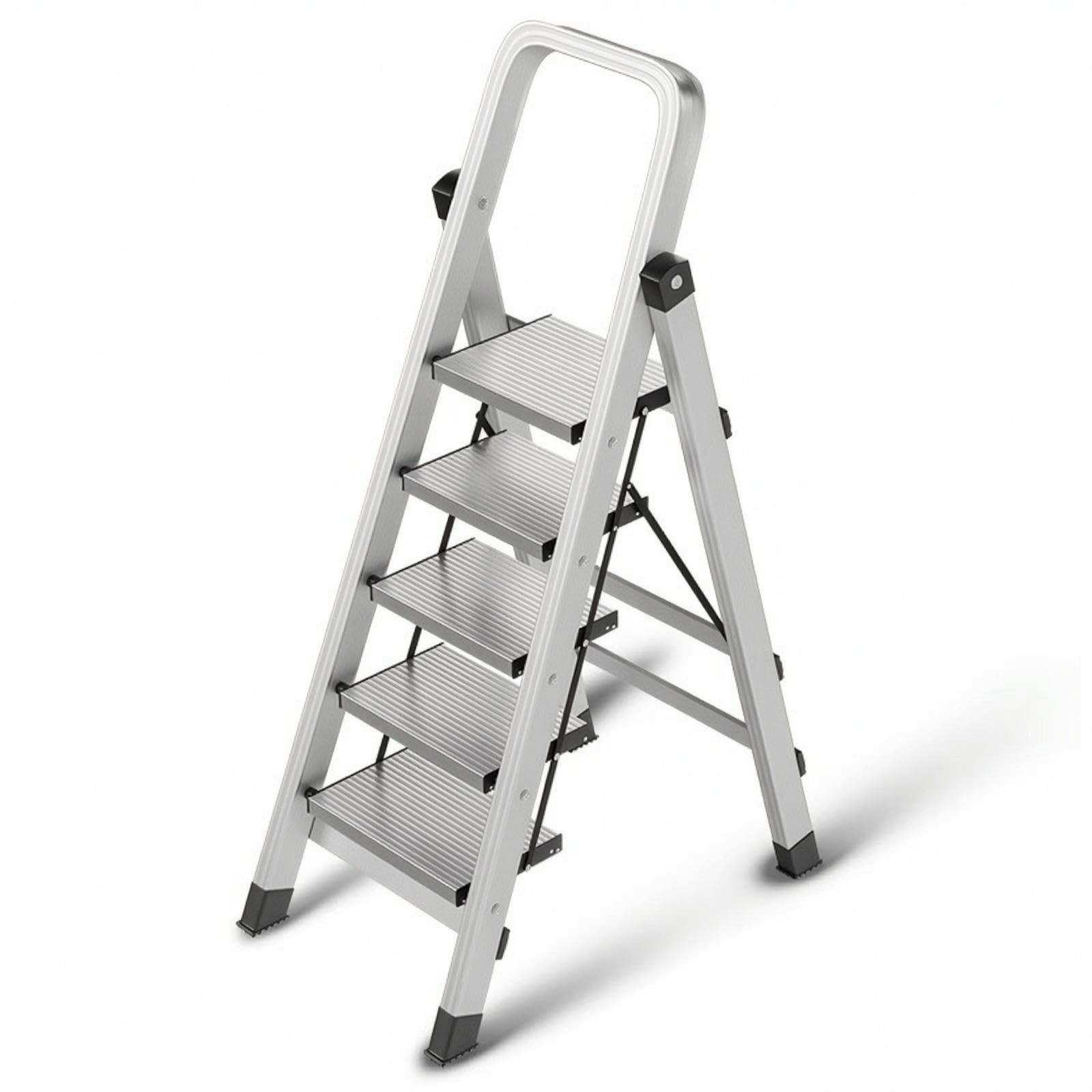 Step Ladder with Anti-Slip Steps Aluminum Foldable Household Ladder Sturdy Folding Step Stool for Homeowners, Home, Kitchen, Closet 5 Steps Aluminum-image-23