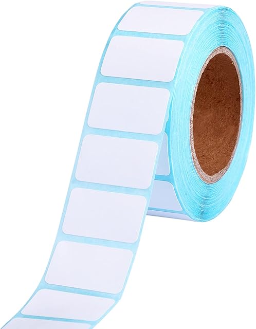 KINBOM 1 Roll / 1000pcs 1 x 0.6inch White Rectangle Stickers Labels, Self-Adhesive Writable Container Sticker Blank Removable Labels for Containers Storage Bins Jars Bottles and Office Supplies
