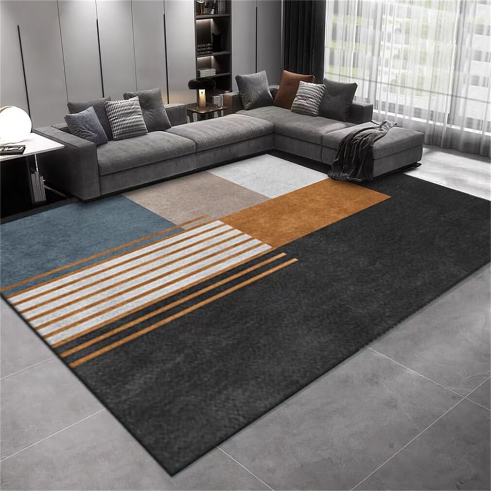 Tapis chambre adulte noir et bleu 140x180cm pour ambiance cosy