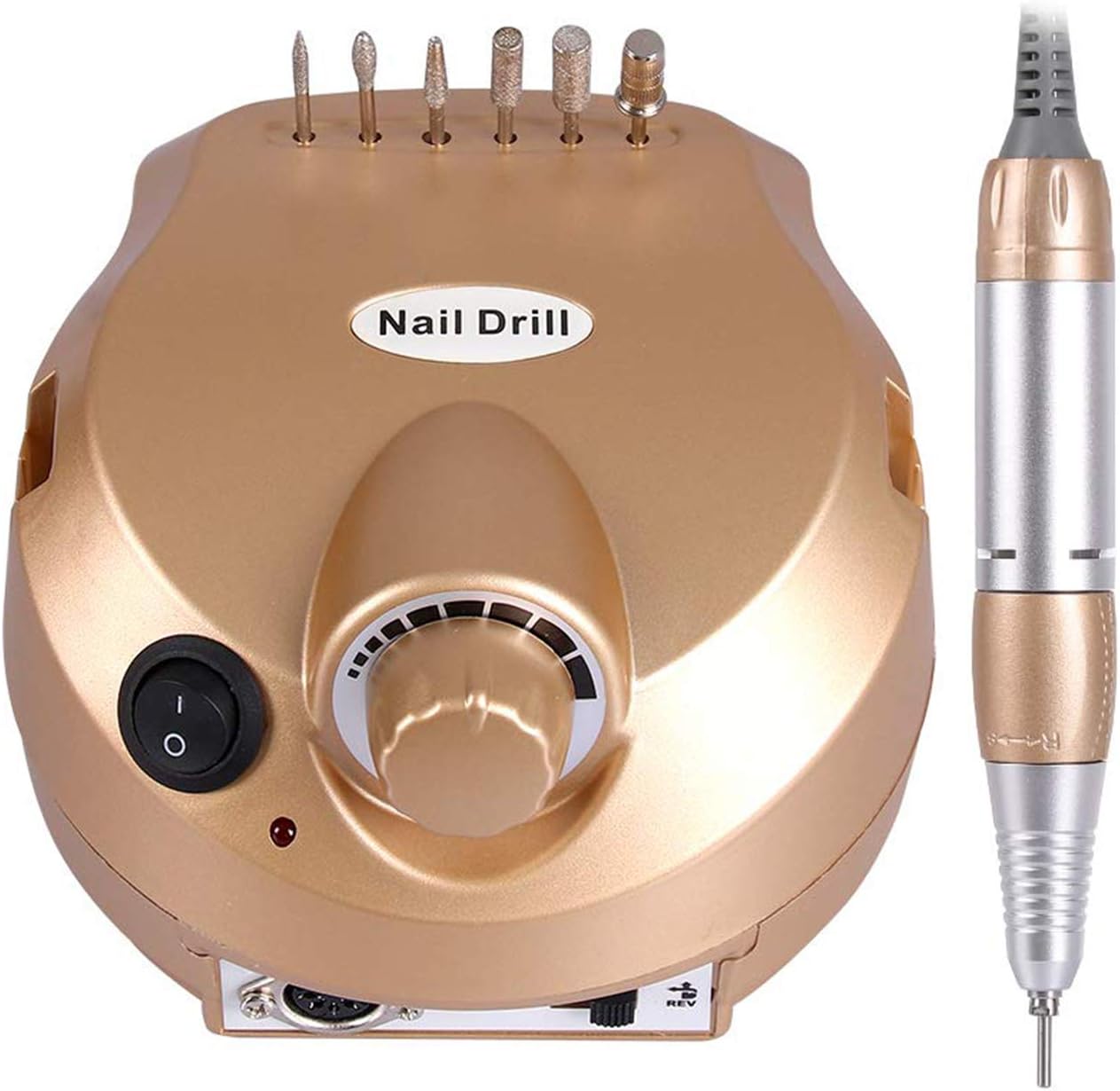 Nail Drill 30000RPM Electric Nail File Drill Machine Upgraded Manicure Pedicure Kit with Foot Pedal for Acrylic Nails,Gel Nail,Nail Art Polisher +100pcs Sanding Bands (Gold)