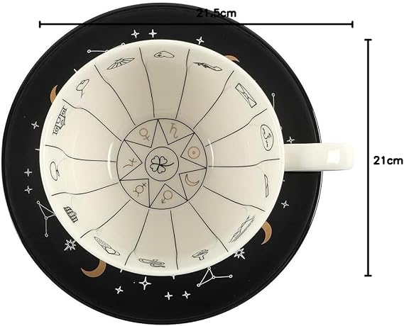 Elegant Black & White Glass Fortune Telling Ceramic Teacup - 7.5cm x 18.5cm (1 Pc.) Unique Design & Gift – Perfect for Everyday Use & Mystical Tea-Time Fun