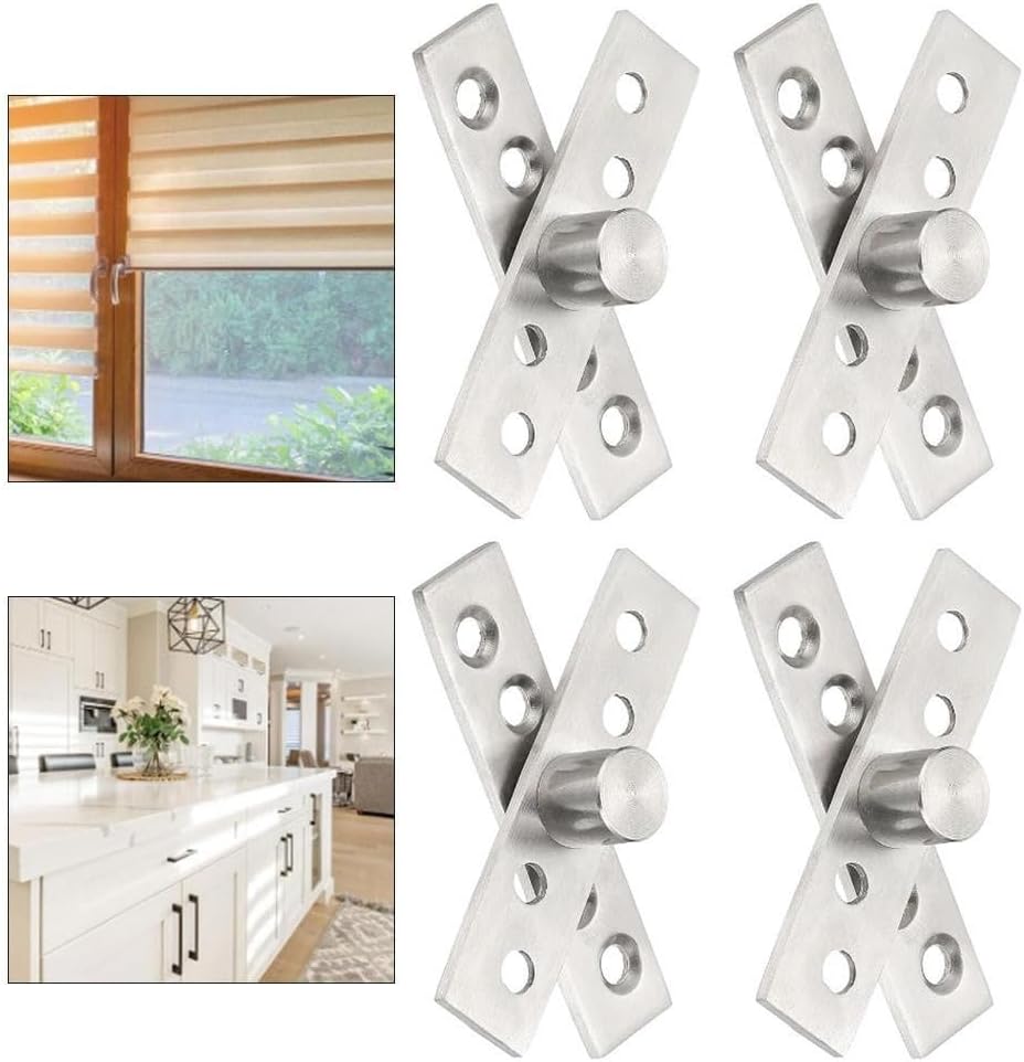 4 Pack Steel Pivot Hinges 360 Degree Rotation Closet Sliding Doors Cabinets Wardrobe Aluminum Alloy Wood Frame Hardware Silver 75x18mm