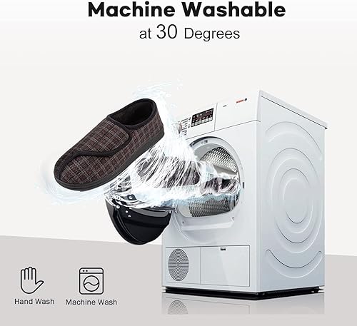 Miniatura 6 de LongBay Pantuflas para diabéticos de espuma viscoelástica para hombre, cómodas, cálidas, de forro polar, artritis, edema, hinchadas, zapatos de casa