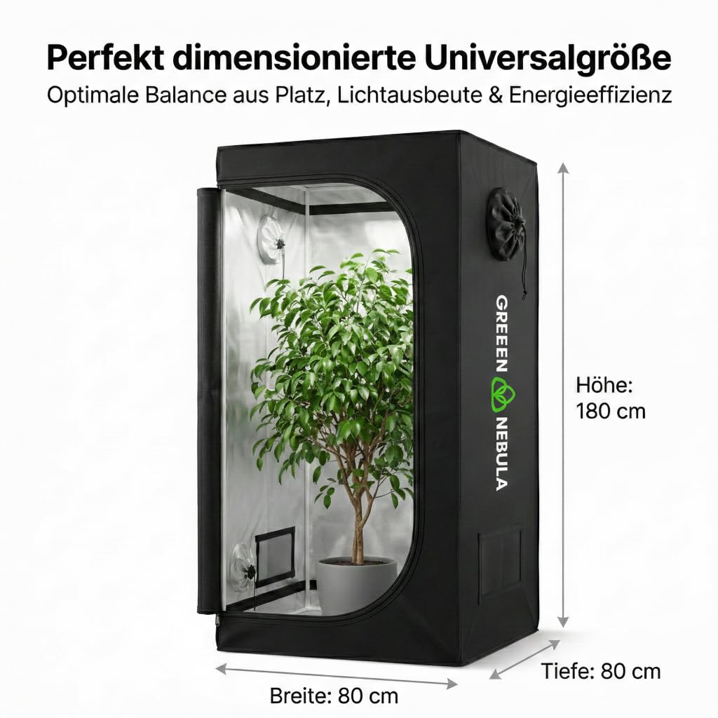 Green Nebula Growzelt 80x80x180 cm | Grow Tent reflektierendes Mylar 1680D Oxford Stoff | Grow Box für Indoor Anbau | Pflanzenzelt lichtdicht, wasserdicht, stabil