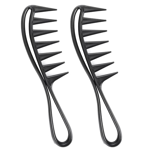 Peine de dientes anchos, 2 piezas, rizado, ondulado, grueso, delgado, cuidado del cabello, masaje, cuero cabelludo, peluca de ducha desenredante