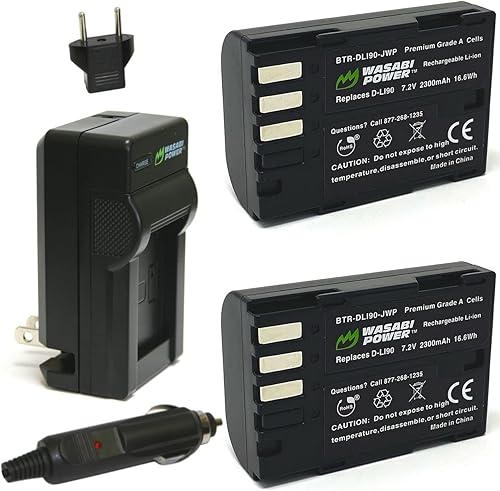 Wasabi Power Batería (paquete de 2) y cargador para Pentax D-LI90 y Pentax 645D, 645Z, K-01, K-3, K-5, K-5 II, K-5 IIs, K-7