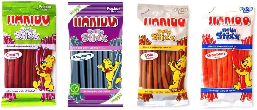 ハ リ ボ ー グミ スティックグミ 80g 4袋 (コーラ味/ラズベリー/チェリー/いちご) [並行輸入品]