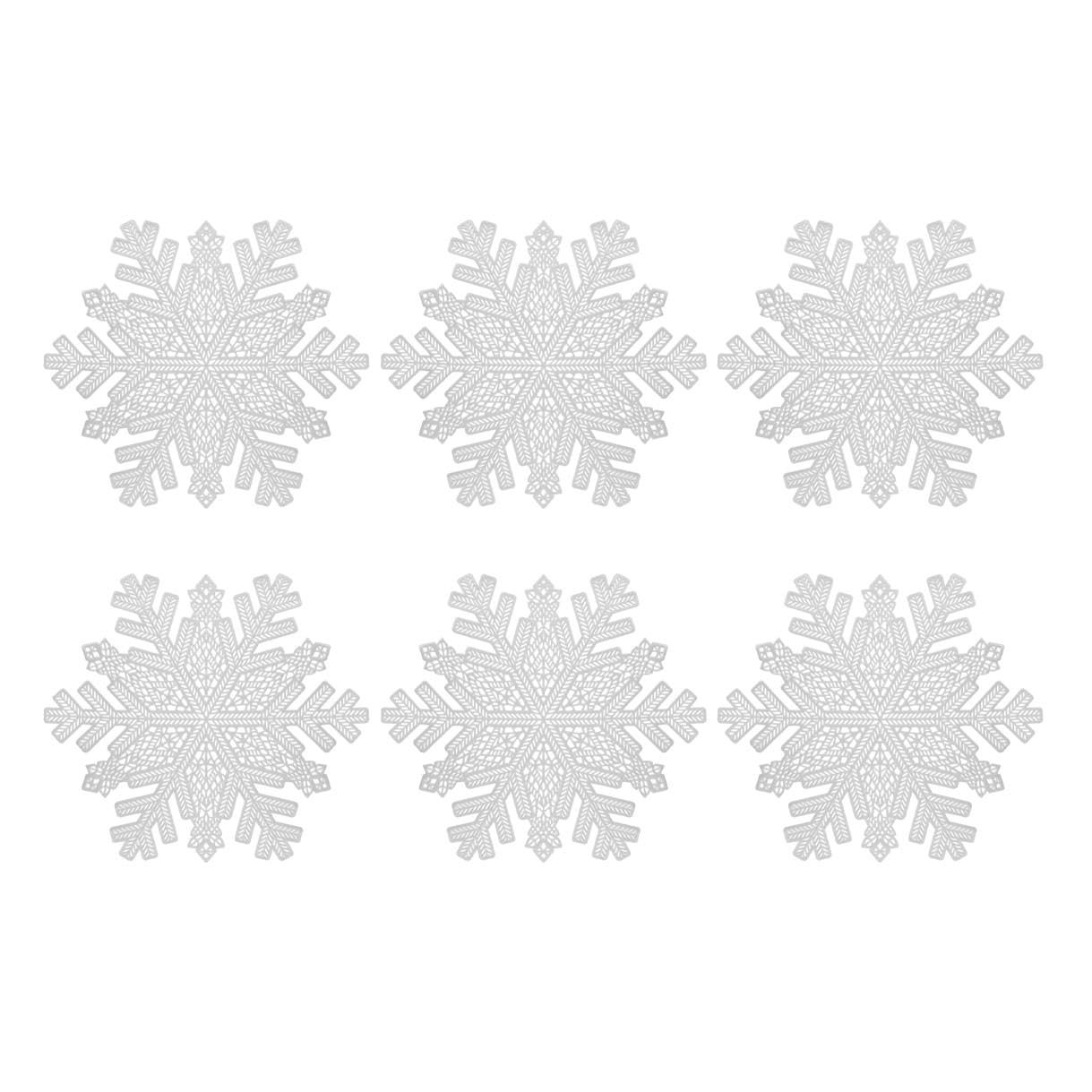YöL Set Of 6 Silver Snowflake Placemats PVC Christmas Table Surface Protector Round Wedding Dinner Parties Table Decor Re-usable Xmas