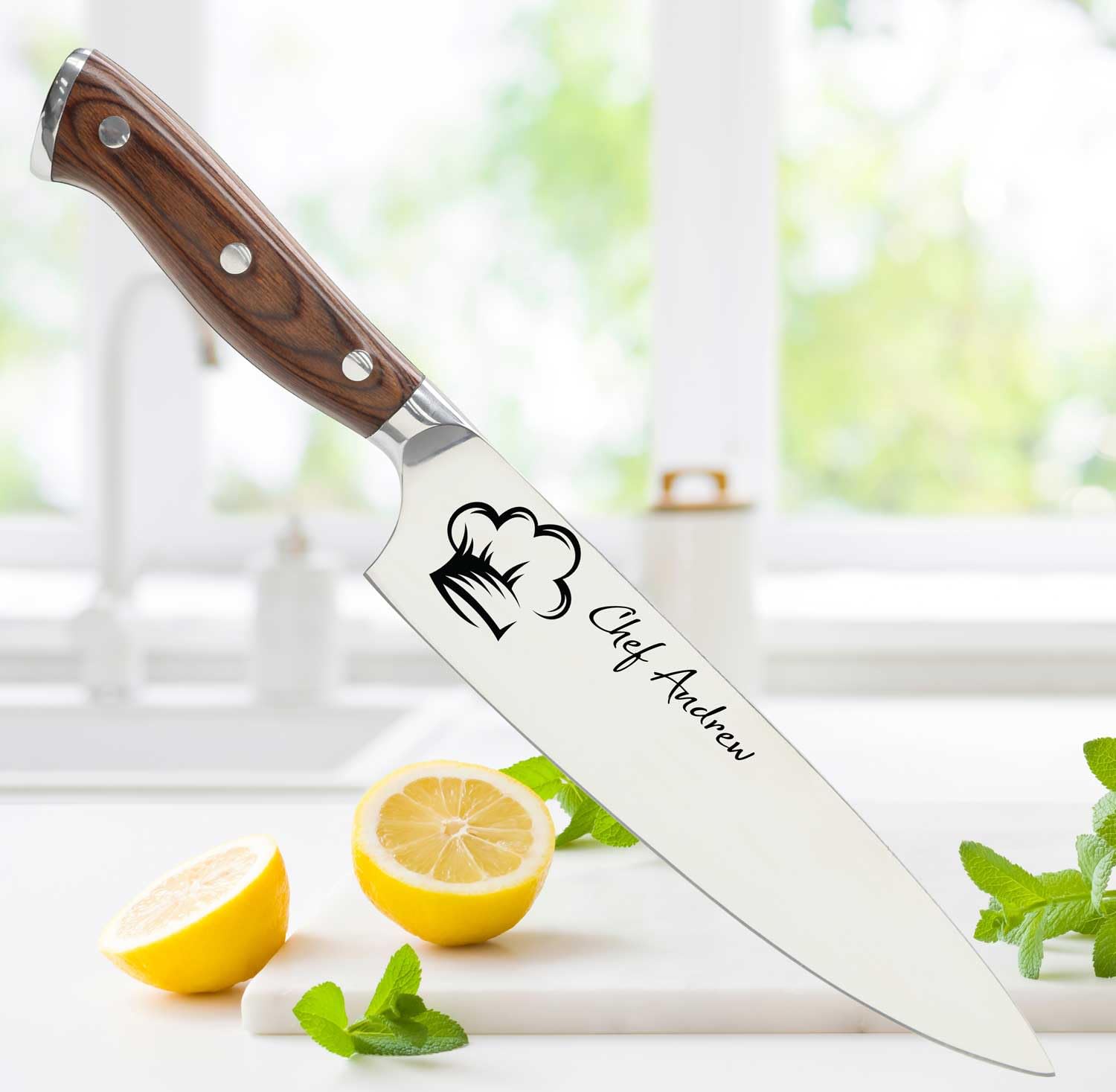Customizable Stainless Steel Chef's Kitchen Knife with Laser Engraved Cooking Gifts for Him Her Housewarming Gifts Kitchen Knife Gift Set