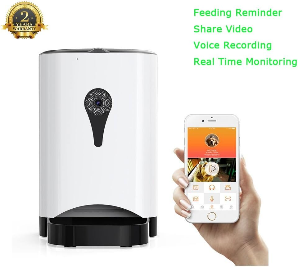 Cat Feeder,PetFun Automatic Cat Food Dispenser Smart Pet Dog Feeder Wireless 4.5 L with Control&Voice Recording&Real Time Monitoring Storage Dog Cat Camera for Share Video,Up to 4 Meals a Day