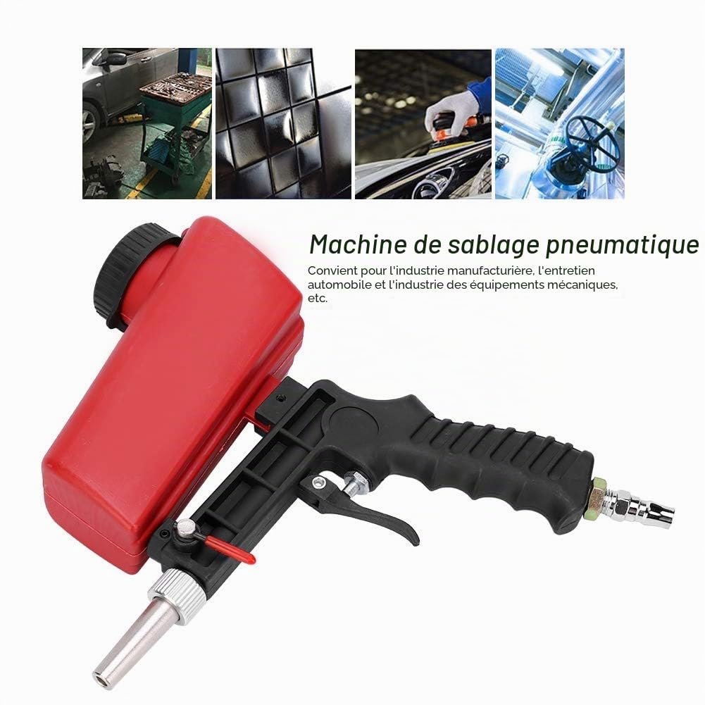 Walfront Machine de sablage pneumatique sableuse Professionnelle réglable avec Pistolet sableur connecteur d'entrée 1/4 Pouce et réservoir 700 ML