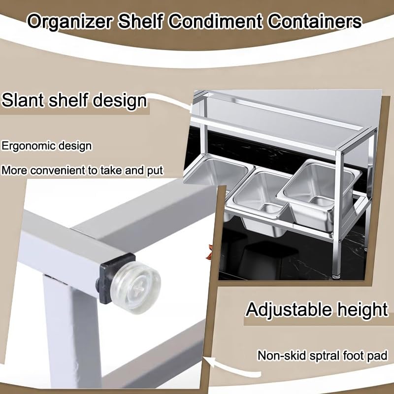 XPLKQXE Stazione Per Guarnizioni Pizza, Espositore Dispenser A Buffet Per Topping Per Ristoranti, Hotel, Cucine, Feste(Silver-B,102.5x18.5x35cm/3set)