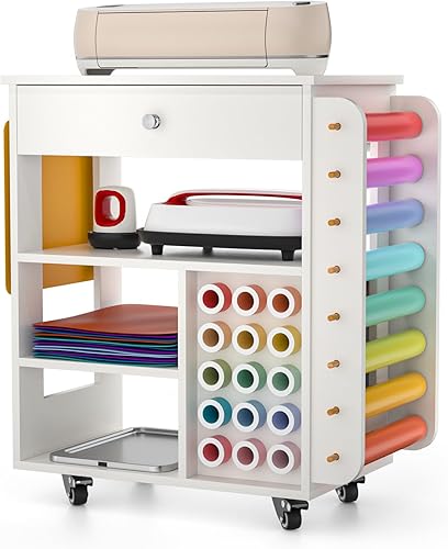 Carrito de manualidades y mesa de almacenamiento para Cricut, soporte de rollo de vinilo Vdamu y organizador de sala de manualidades