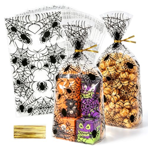 NPLUX 100 Pack Halloween Treat Bags,Flat Bottom...