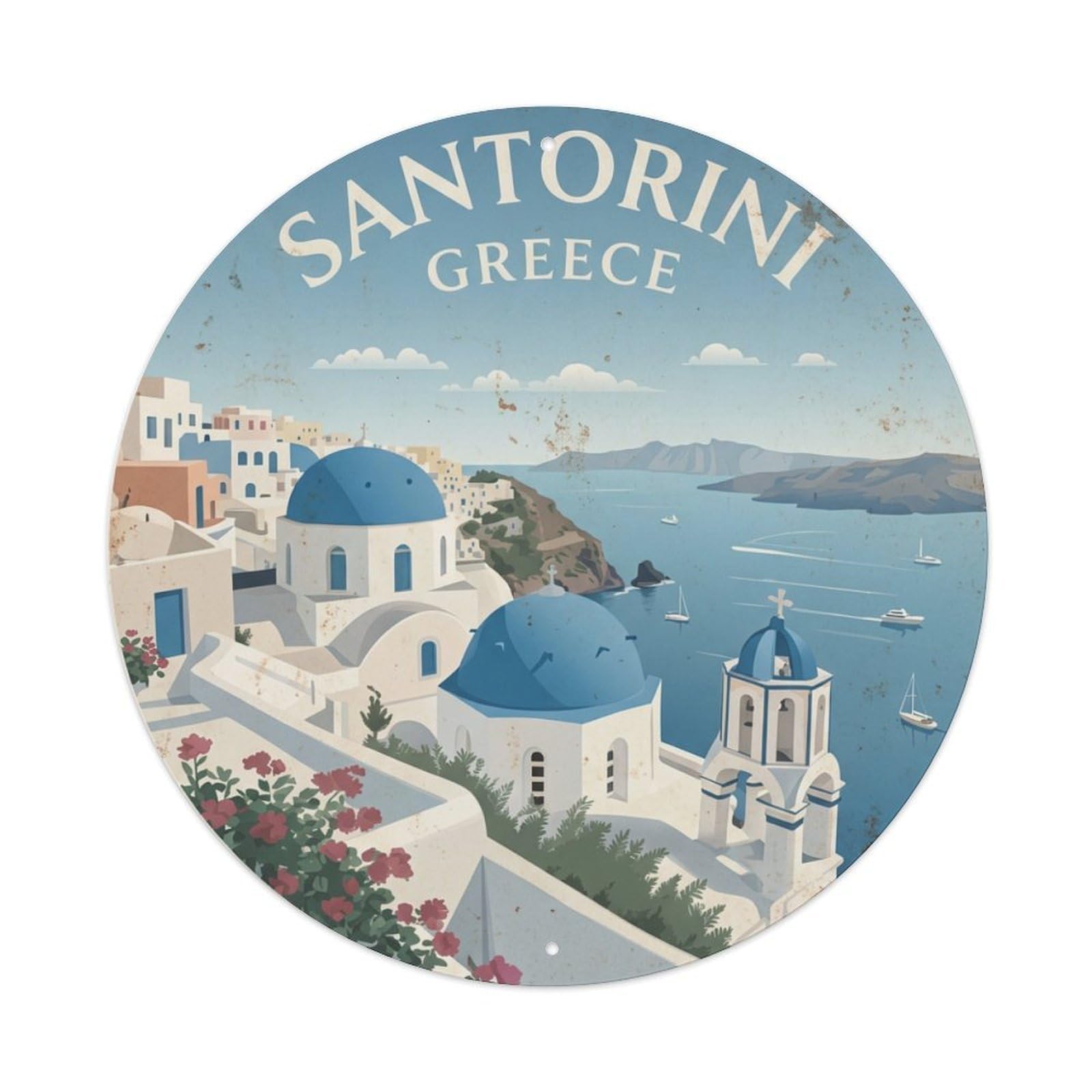 Galvaxio Style Vintage Travel Oia Santorini Cliffside 1 Metal Tin Sign