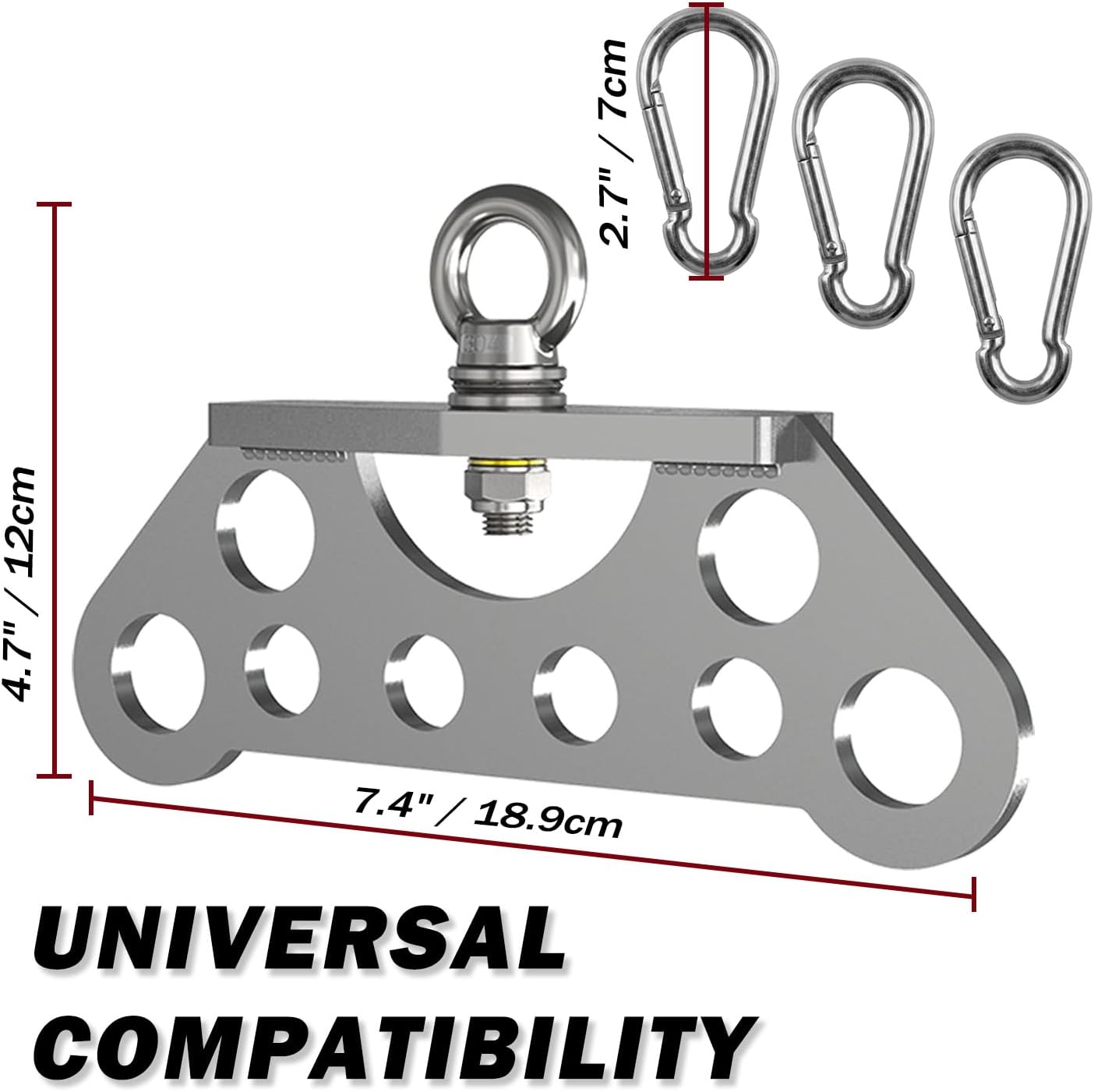 J Bryant Stainless Steel Double to Single Pulley Adaptor Plate for Cable Machine – Fitness Dual Pulley Connector with 3 Carabiners for LAT Pulldown, Triceps Pushdown, and T Bar Row Accessories