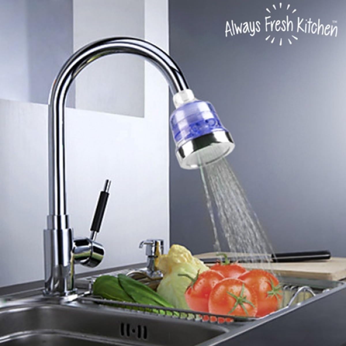 Always Fresh Kitchen Clean Water Tap Filter Eco-Friendly Kitchen Tap, Silver, 6.5 x 6.5 x 8 cm