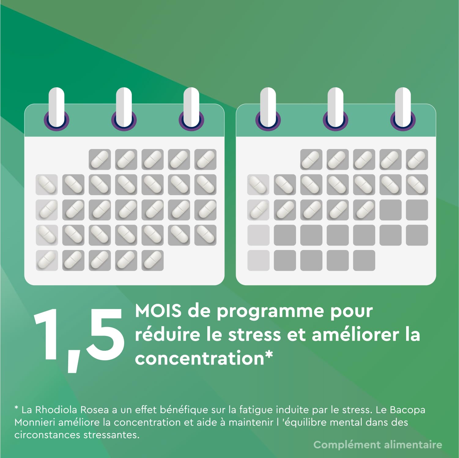 EuphytoseStress Concentration - Complément alimentaire - Bacopa Monnieri - Rhodiola Rosea - Plantes adaptogènes - Stress, Difficulté de Concentration - 3 mois - 3x30 comprimés - Fabriqué en France
