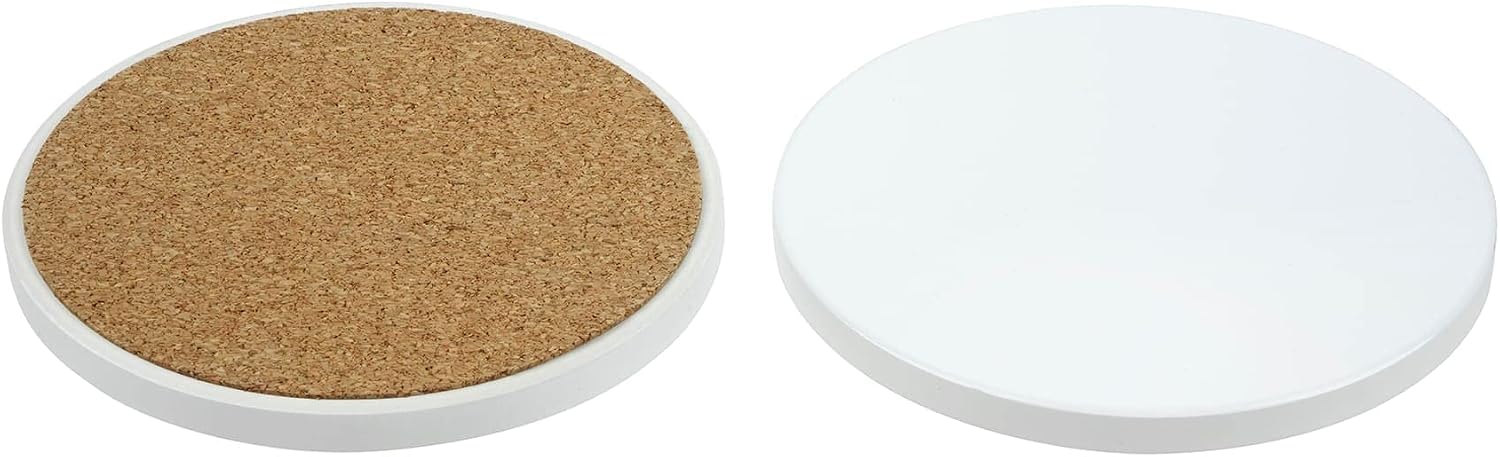 Make Market 4 Count (48 Total) 3.5” Round Sublimation Ceramic Coasters - Ready to Finish Coasters Includes Durable Cork Base - Bulk 12 Packs
