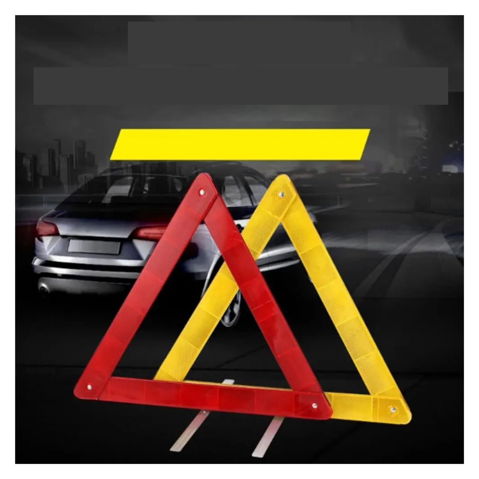 Triángulo de Advertencia Emergencia, Soporte Metal, señal Parada plegada, triángulo Plegable, Juego 2 uds., Dispositivo Seguridad Vial para Advertencia(Yellow and Red)