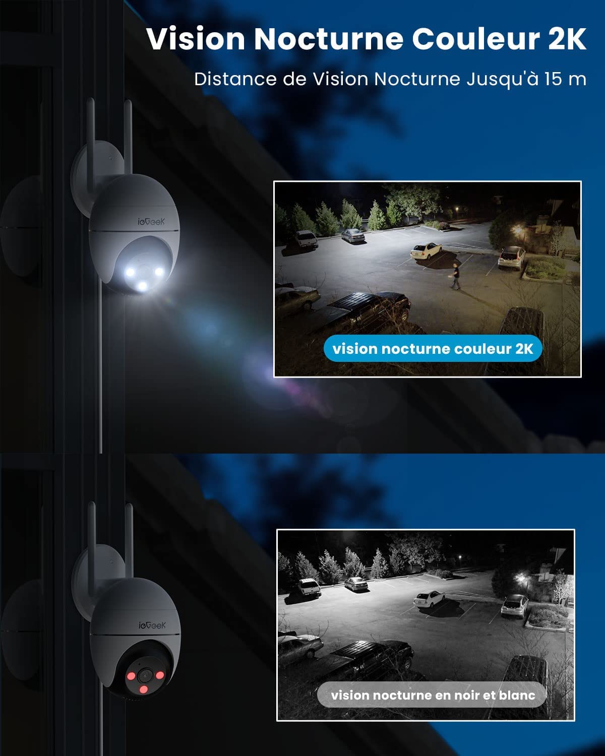 ieGeek 2K Camera Surveillance WiFi Exterieure, 360° Camera IP Compatible avec 2.4Ghz/5Ghz, Vision Nocturne Couleur, Détection Humaine, Audio Bidirectionnel, Pan 355°/Tilt 120°, Stockage Cloud