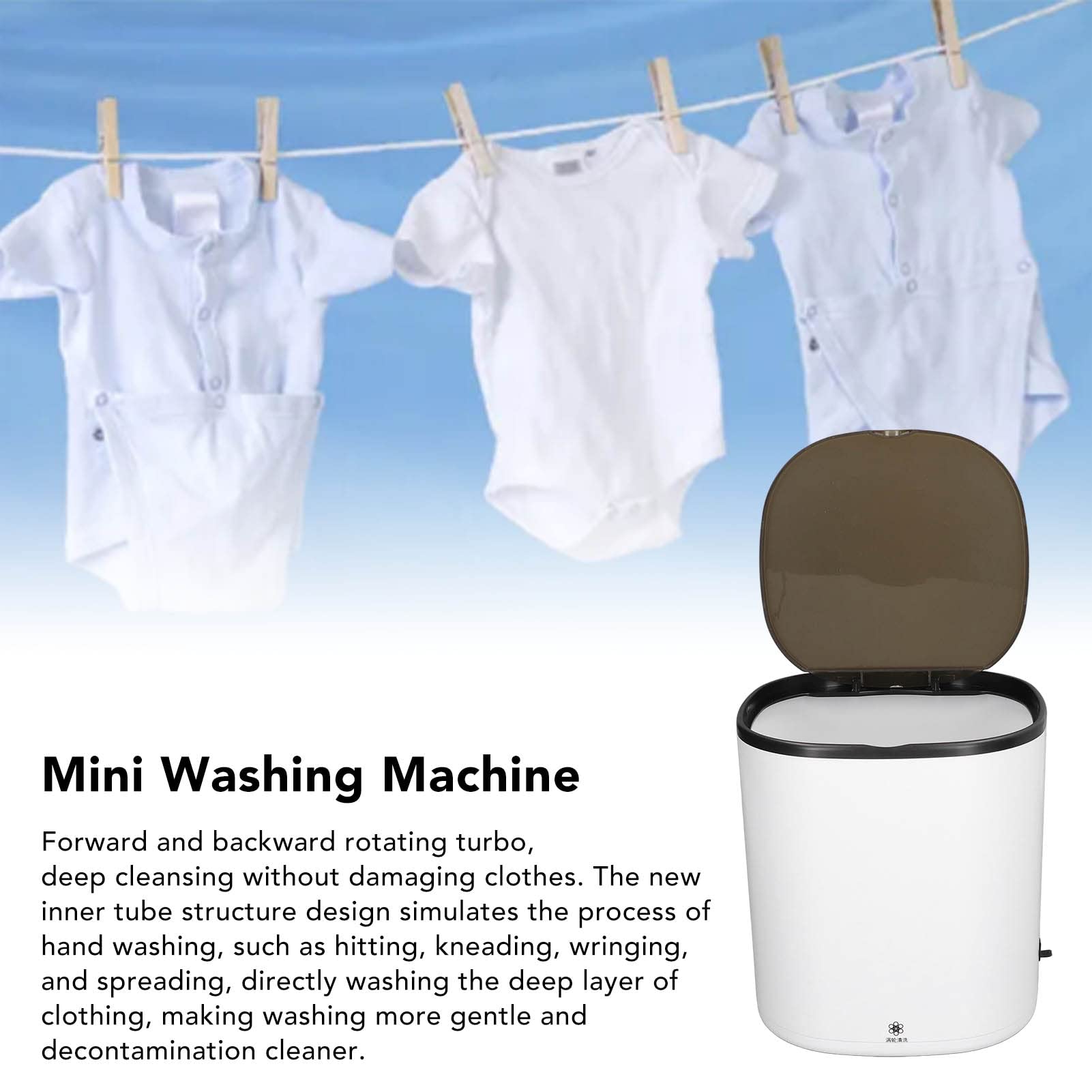 Mini Lavatrice Portatile 4,5 L con Turbo Rotativo Anteriore e Posteriore per Campeggio, Viaggio, Appartamento, Dormitorio, Materiale ABS Bianco 20 X 21 Cm (Presa UE)
