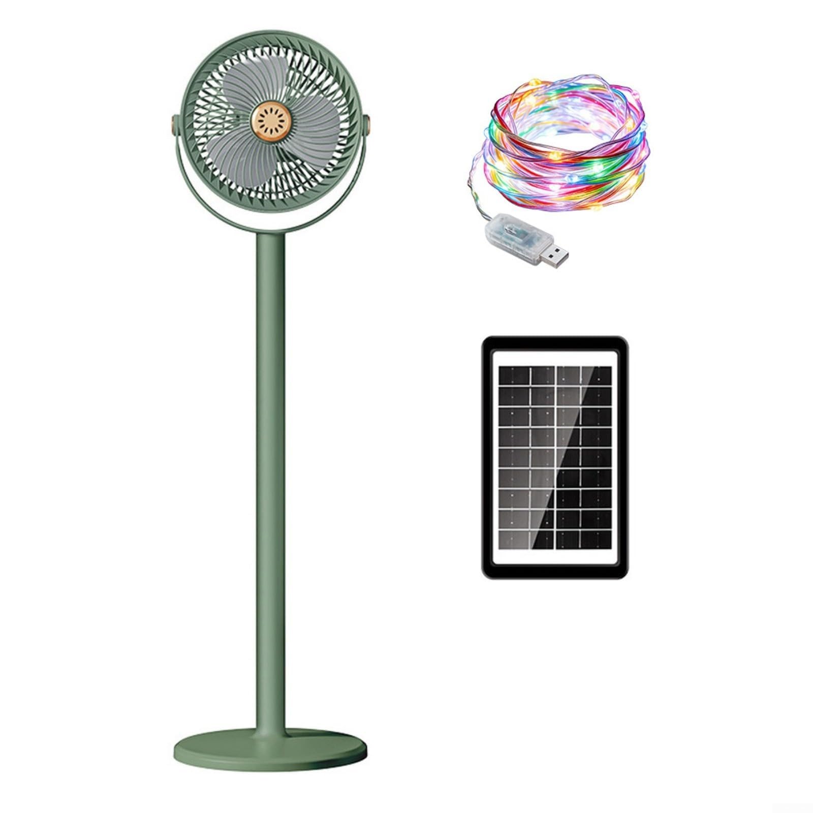 Ventilatore da terra regolabile a 5 livelli ad energia solare con design compatto pieghevole per viaggi e piccole stanze (verde)