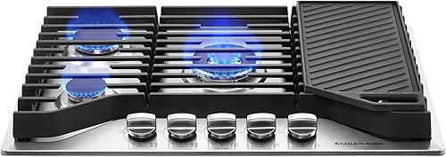 GASLAND Placa de cocina de gas de 30 pulgadas PRO GH3805SS1FC con 5 quemadores, certificado CSA, enchufe de 120 V, convertible a NGLPG