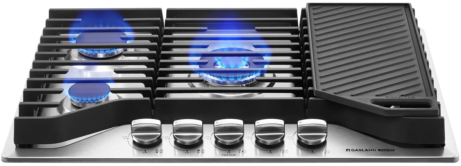 GASLAND Master 30 Inch Gas Cooktop with Griddle PRO GH3805SS1FC with 5 Burners, CSA certified, 120V Plug-in, NG/LPG Convertible