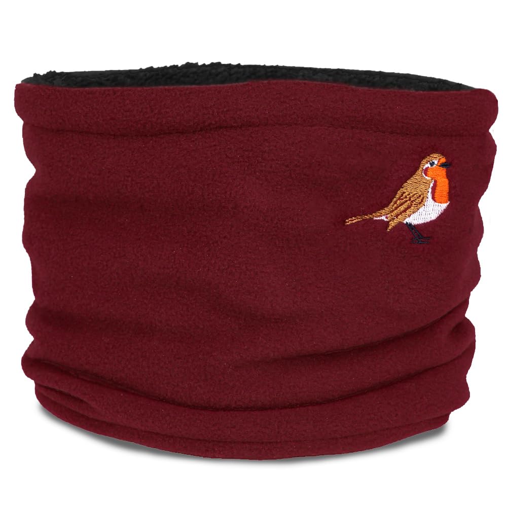 TeddyT's Women's Embroidered Robin Thermal Fleece Snood Scarf (Red)
