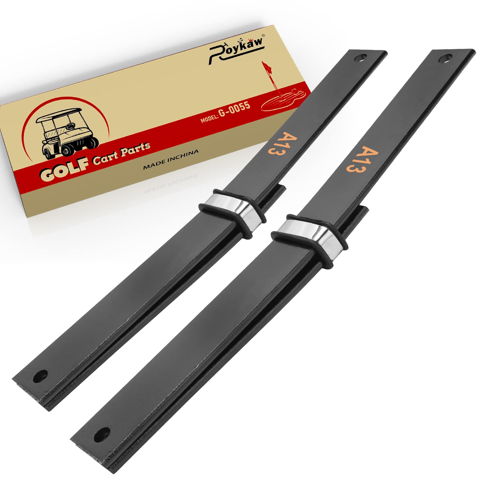 Roykaw EZGO TXT Front Leaf Springs for 2001-2003 Gas & Electric Golf Cart Models, Replaces OEM # 70664-G01, 70664-G02, 70597-G03, 2 Leaf/Heavy Duty